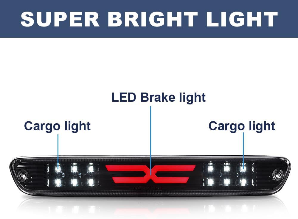 PIT66 LED 3rd Brake Light Fit 2004-2012 Chevy Colorado/GMC Canyon | Compatible with 2004-2012 Chevy Colorado/GMC Canyon High Mount Stop Light Rear Tail Cargo Lamps Smoked Lens Black Housing