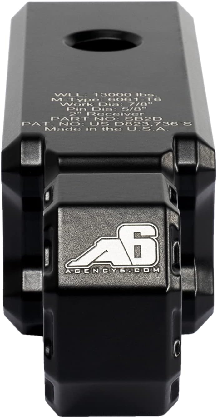 Agency 6 Recovery Shackle Block 2" (Double Hole) - Powder Coated Black - Hitch Receiver Fits 2 inch Hitch - Proudly Made in The USA with US Certified Materials