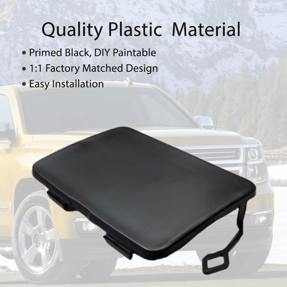 Riloer Rear Tow Hook Cover Replaces 23142971, Unpainted Black 1 pc | Rear Trailer Hitch Cap Compatible with Chevrolet Suburban and Tahoe 2015-2020, Plastic
