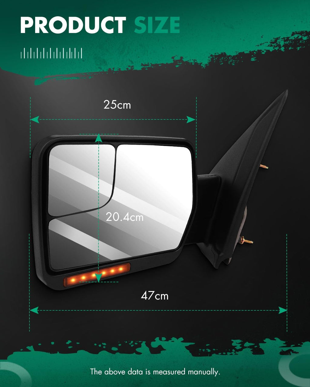 SCITOO fit for Ford for F150 Towing Mirror Reflector with Puddle Lights Black Rear View Mirror fit 2004-2014 for Ford for F150 with Turn Signal Power Control Heated Manual Folding(Driver Side)