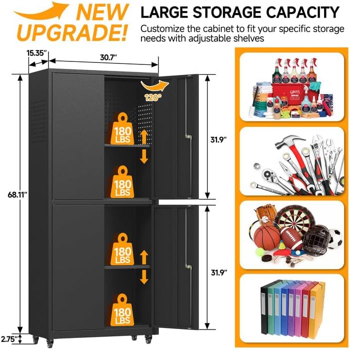 metal cabinet with wheels,72.8" h rolling tool storage, close-up detail