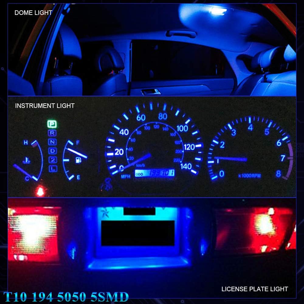 YM E-Bright 20-Pack 194 Led Bulb Blue, T10 168 912 W5W 2825 LED Bulb for Car Interior Dome Map Light Trunk Door Dashboard License Plate Light Lamp, 5050Chips 5SMD, DC 12V