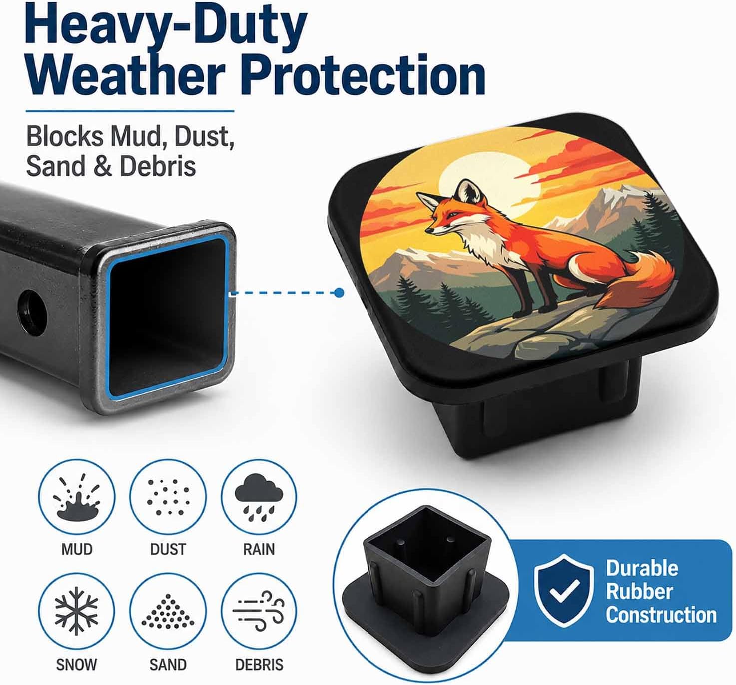 Fox Sunset Hitch Cover Receiver Tube Hitch Plug, Tool-Free Install Tow Hitch Covers, Universal Trailer Hitch Cap Protector for Trucks, 2 Inch Hitch Receiver Cover for Women Men