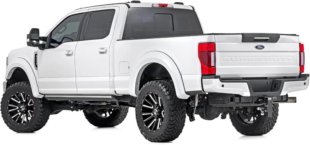 Rough Country Sport Fender Flares for Ford F-250/F-350 Super Duty (2017-2022) - 1" Tire Coverage, 7" Height, UV-Resistant ABS, Paintable Matte Black