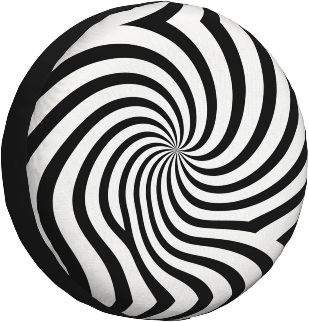 Black and White Dizzy Lines Print Universal Spare Tire Cover for RV, Jeep | Wheel Protector Fits Rv, Trailer, Jeep, Shield Tires From Sun, Dirt And Rain For Outdoor Storage