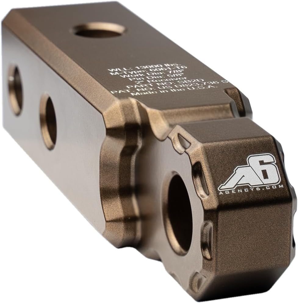 AGENCY 6 Recovery Shackle Block Assembly 2 INCH Double Hole - Hitch Receiver Block - Proudly Made in The USA with US Certified Materials - Includes Hitch pin and D-Ring (Bronze)