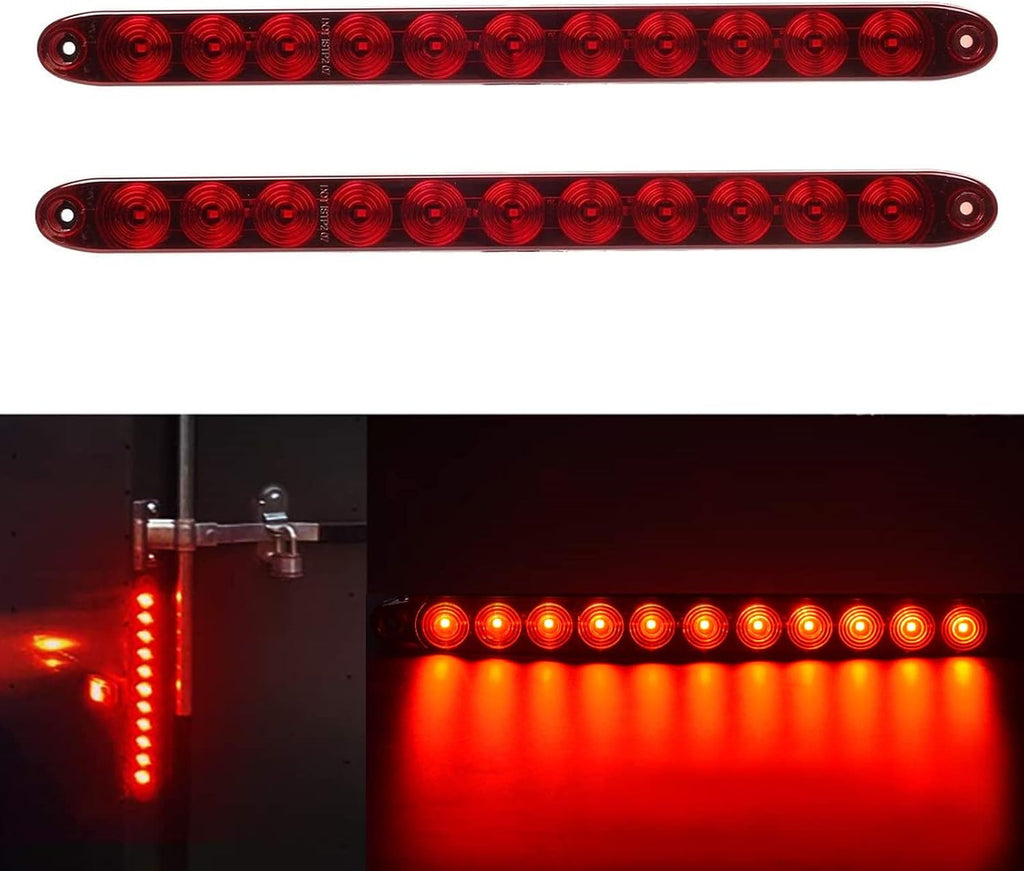 11 LED Red Trailer Brake Tail Light, 2 Pack 16” LED Bar Stop Turn Signal Tail Lights Waterproof Third 3rd Brake Strip Red Light for Marine Boats Golf Cart Offroad Truck RV UTV ATV