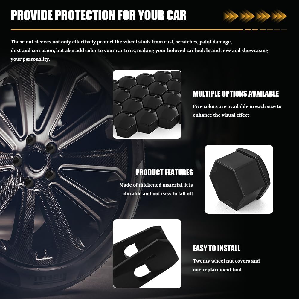 20pcs Black Wheel Lug Nut Covers for 2015-2020 Hyundai Genesis G80, Auto Hub Screw Cap Protector Anti Rust Tire Bolt Rim Exterior Accessories,Black 19mm
