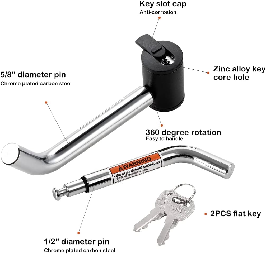 CZC AUTO Hitch Receiver Pin Lock, Right Angle 1/2" and 5/8" Dual Pins for Class I II III IV 1-1/4" 2" and 2-1/2" Receiver, Compatible with Bike Rack Tray Ball Tow Rope for Trailer Truck Car Boat