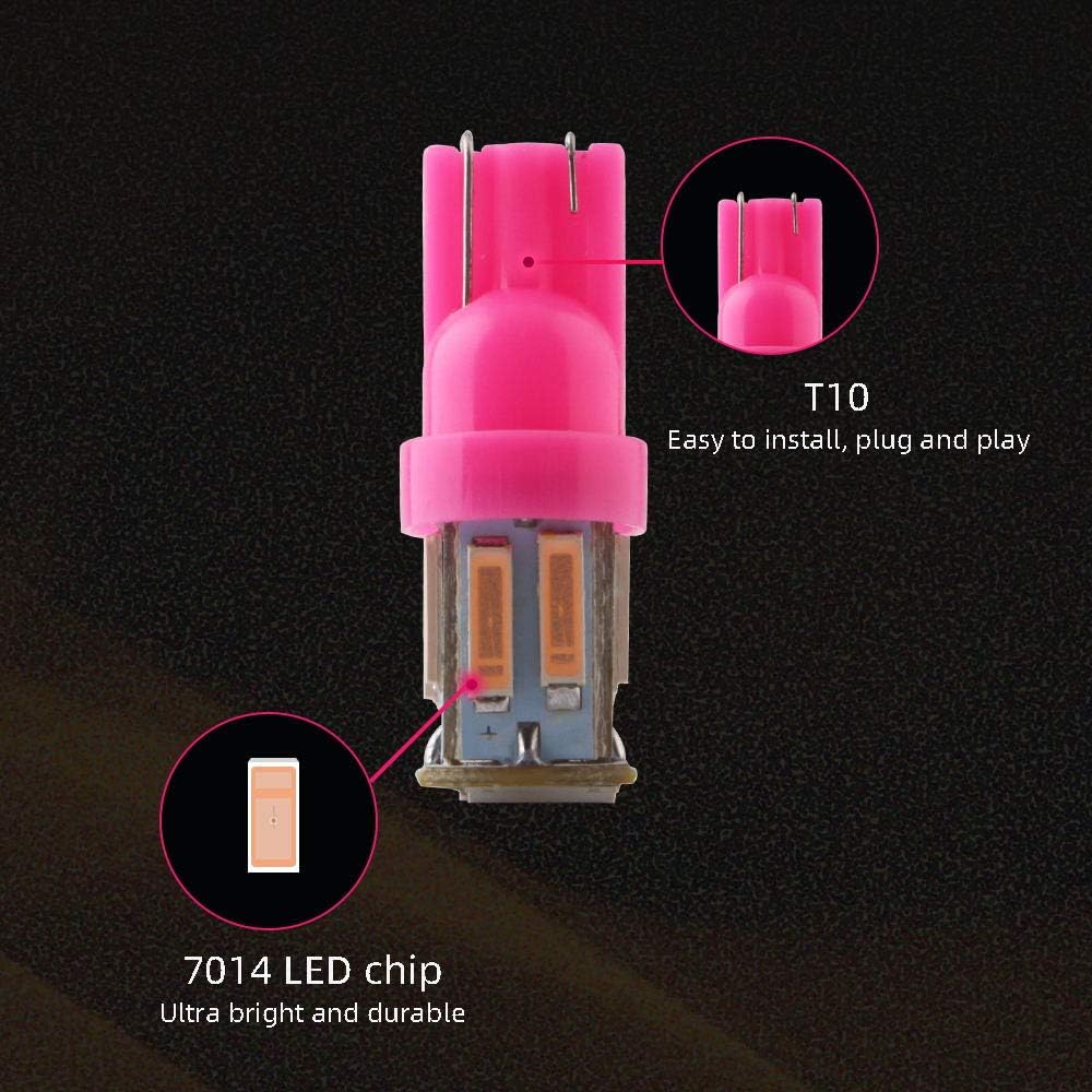 Grandview Pink T10 194 168 921 W5W LED Interior Lights Bulb Car Replacement Lights Truck License Plate Front Rear Sidemarker Light Dome Map LED Bulbs 12V DC 10-Pack