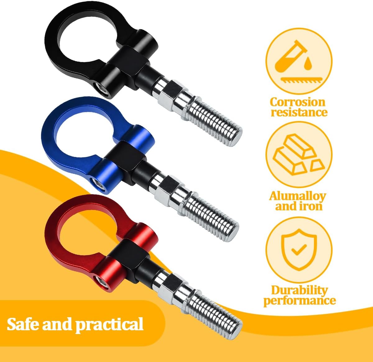 Car Front Bumper Tow Hook, Heavy-Duty Waterproof Screw-on Smooth Bumper Puller Towing Trailer Hook, Rust-Proof Trailer Pull Ring Decoration, Universal for Sedans SUVs Trucks (Red)