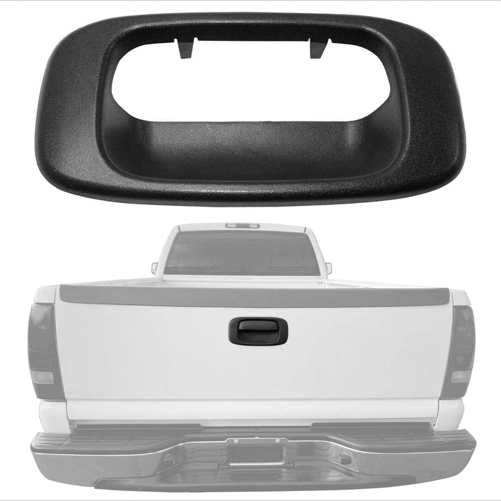 Parts N Go 1999-2007 Silverado Sierra 1500 2500 3500 Tailgate Handle Trim Bezel Cover Replacement Black Textured Plastic Rear Exterior - GM1916102, 15228539