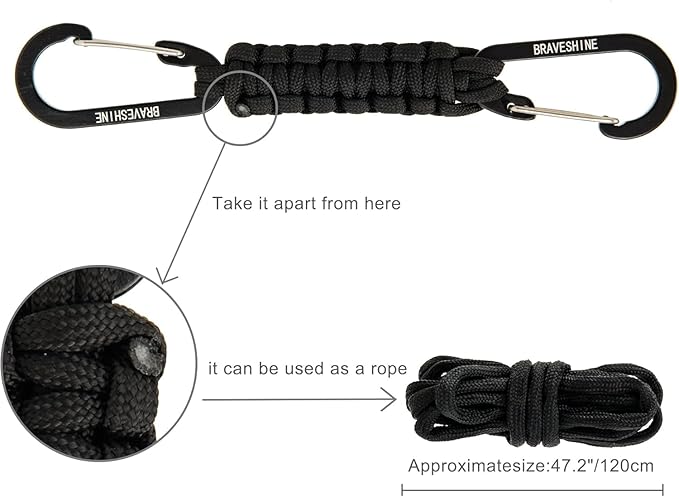 BRAVESHINE Paracord Keychain Carabiner Clip, D Ring Lanyard Hanger Stroller Hook - Image 2