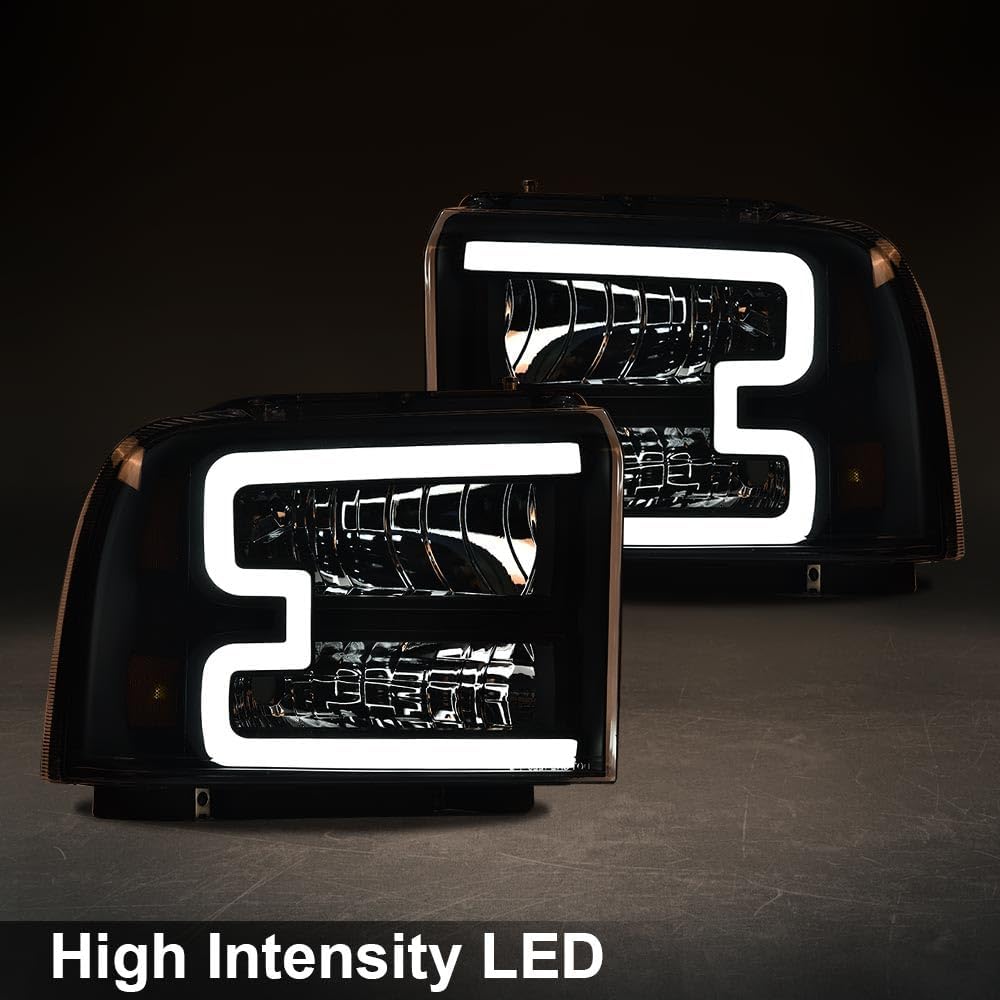 LED DRL Headlights Assembly Front Headlamp Clear Lens Black Housing Amber | Compatible with Ford F250 F350 F450 F550 Super Duty 2005-2007, Fit Ford Excursion 2005, Reflector