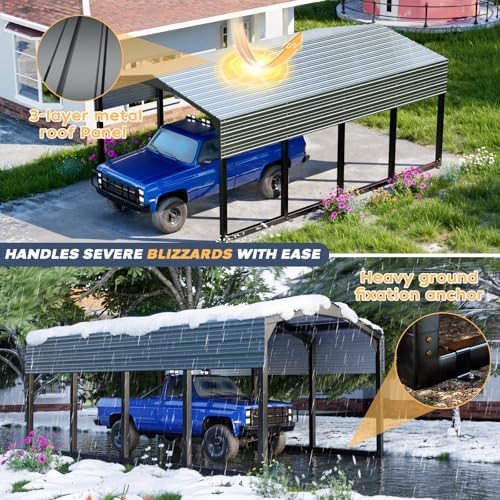 military-grade metal carport 12x20 ft, heavy- duty galvanized showing dimensions