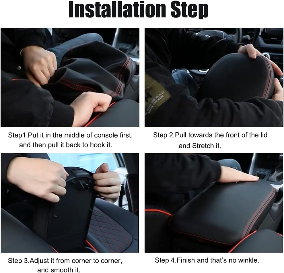 INTGET Center Console Armrest Cover for 2025 Toyota RAV4 Accessories 2024 2023 2022 2021 2020 2019 Leather Middle Console Lid Cover Pad Protector Elbow Arm Rest Covering Car(Black)