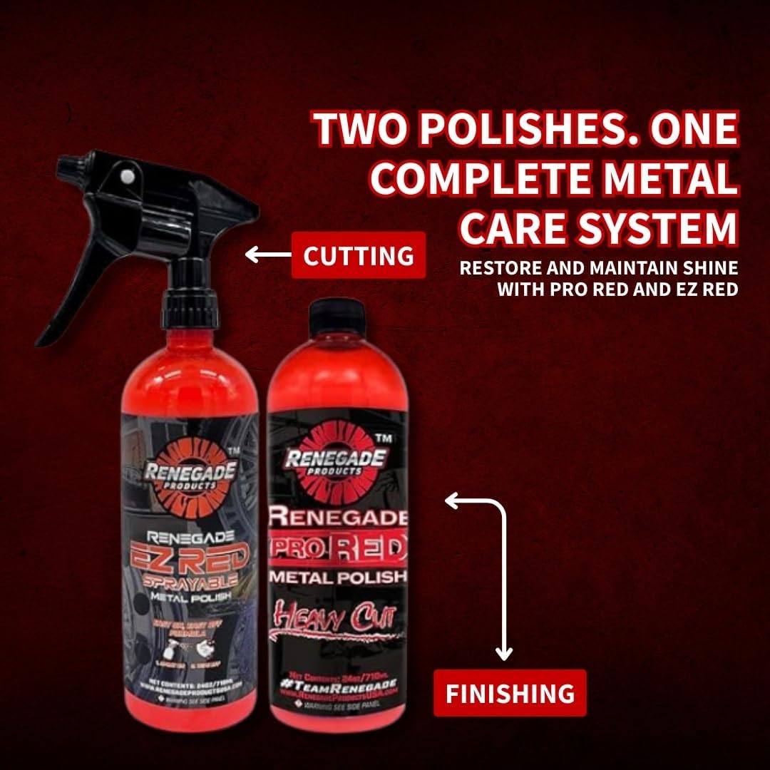 Renegade Metal Maintenance Bundle – Pro Red Liquid Metal Polish & EZ Red Sprayable Polish – 2-Step Aluminum & Stainless Steel Kit (2 x 24oz)