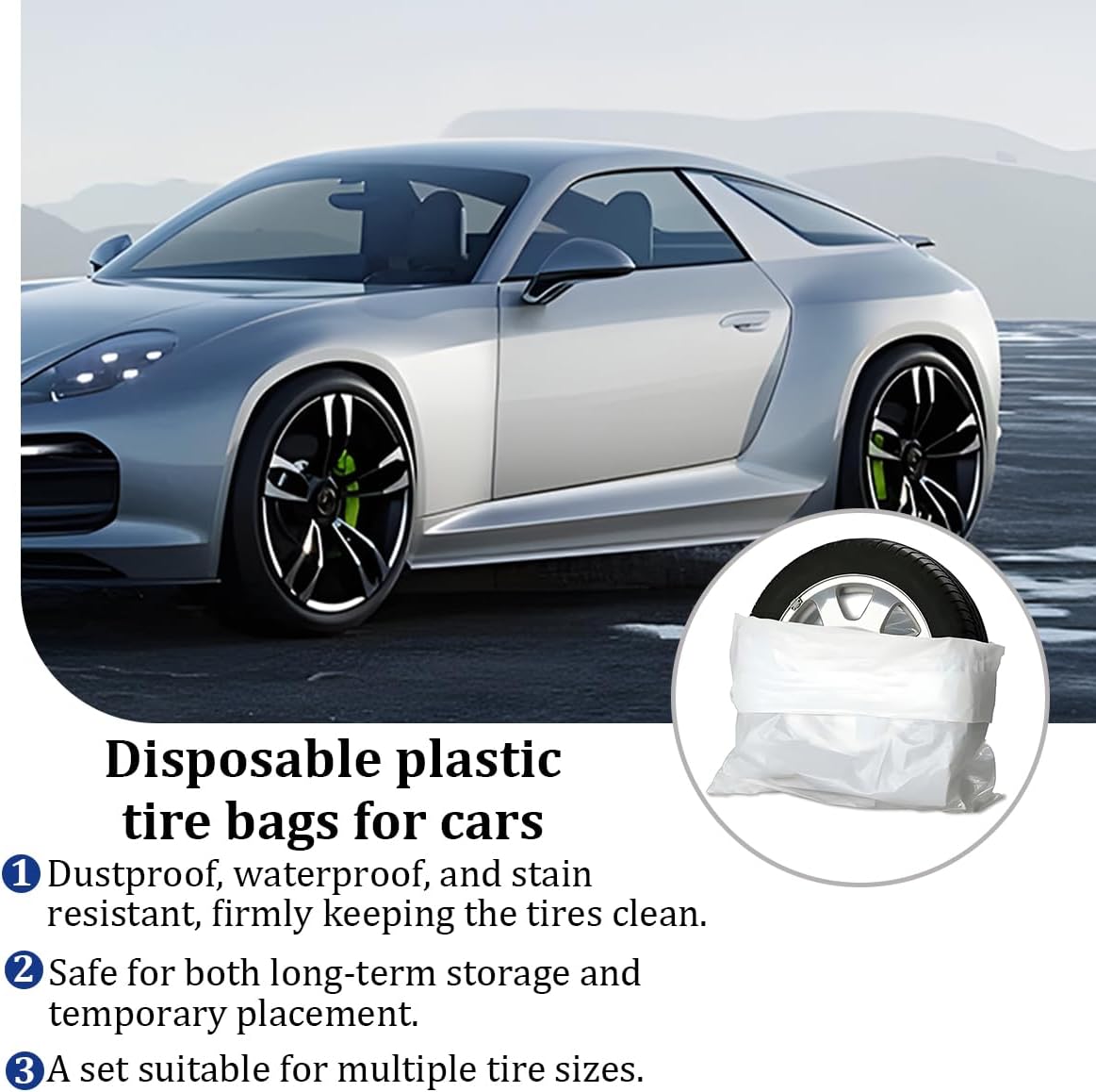 Norkmdi Car Tire Storage Bag, 4PCS 11.81" × 15.75" Extra-Large Waterproof Dustproof Vehicle Spare Tire Store Protect Cover, Polyethylene LDPE Plastic Auto Tyre Storage Cover, Universal Fit