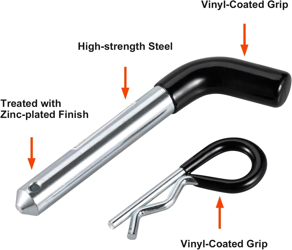 TOPSHINE Trailer Hitch Pin & Clip 4 Pack, 5/8 Inch Diameter with Rubber-Coated Vinyl Black Grip, Fits 2" Receiver