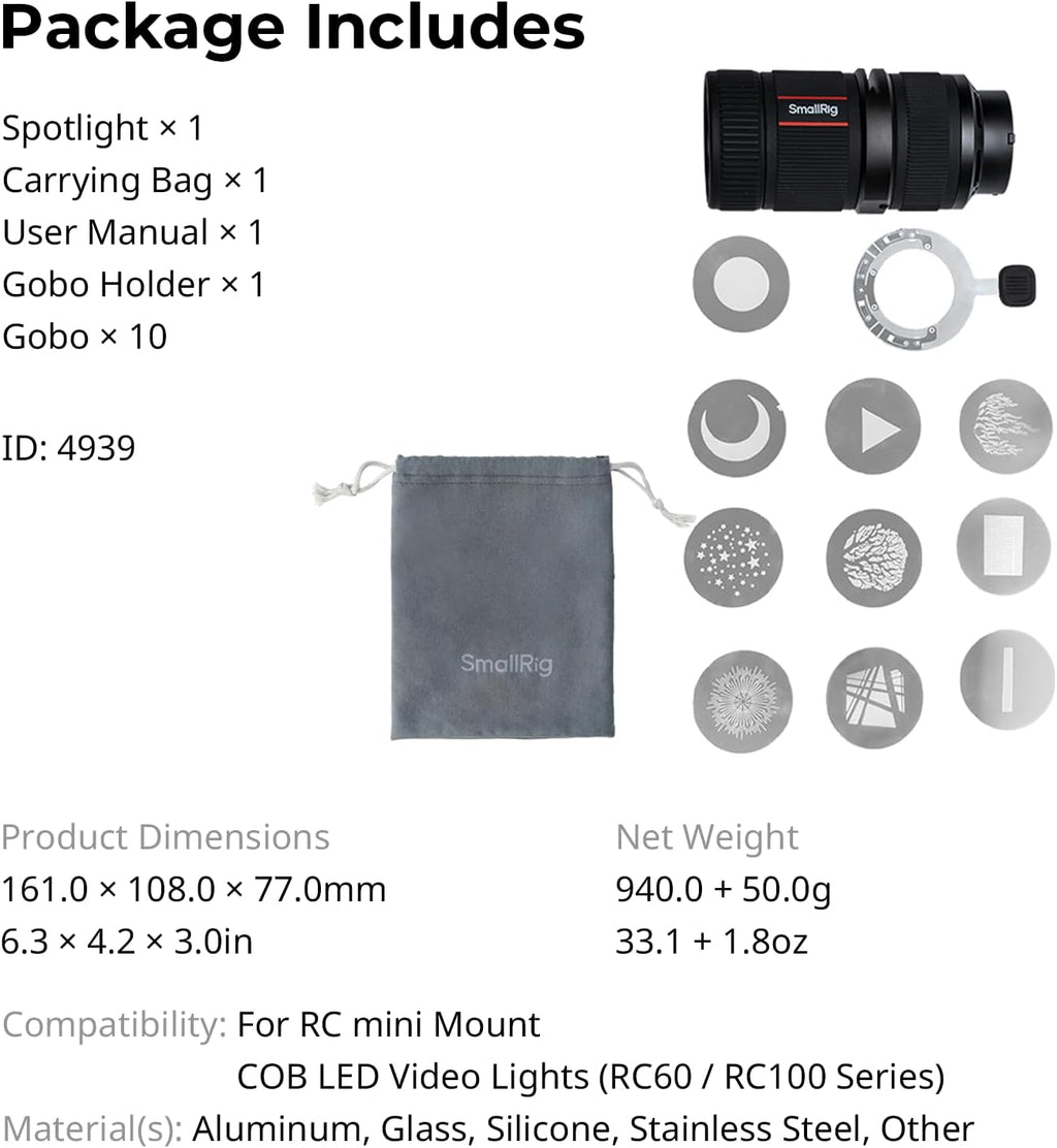 smallrig sp-mini spotlight, optical snoot photography kit, view 9
