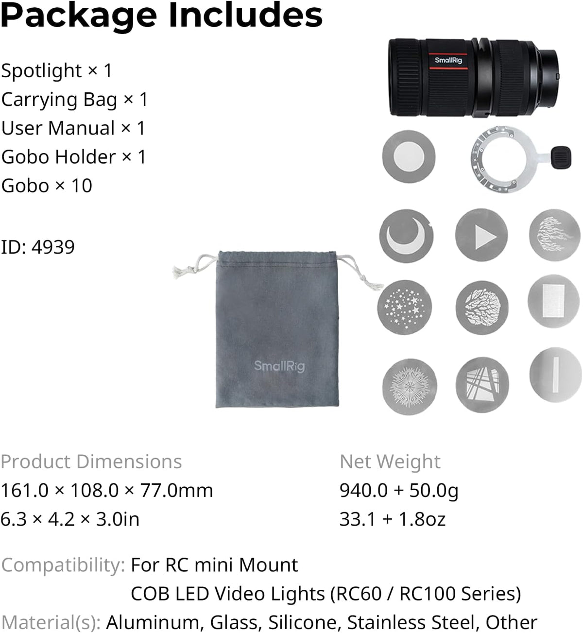 smallrig sp-mini spotlight, optical snoot photography kit, view 9