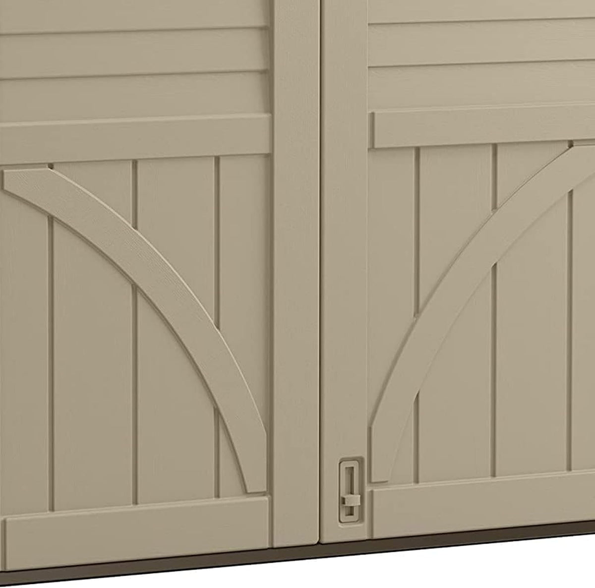 suncast horizontal shed, compact outdoor storage system, 34, front angle view