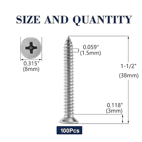 #8 x 1-1/2" Wood Screw 100Pcs 18-8 Stainless Steel Screws Flat Head Phillips - Image 2