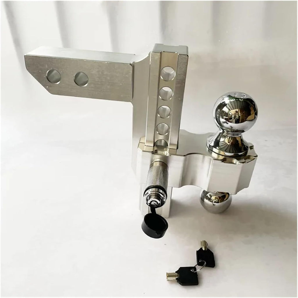 Adjustable Trailer Hitch 2" Receiver 6" Drop/Rise Drop Hitch 12500 LBS Ball Mount 2-5/16" Dual Towing Ball Double Locks 10" High Towing Capacity, Silver-8 inches