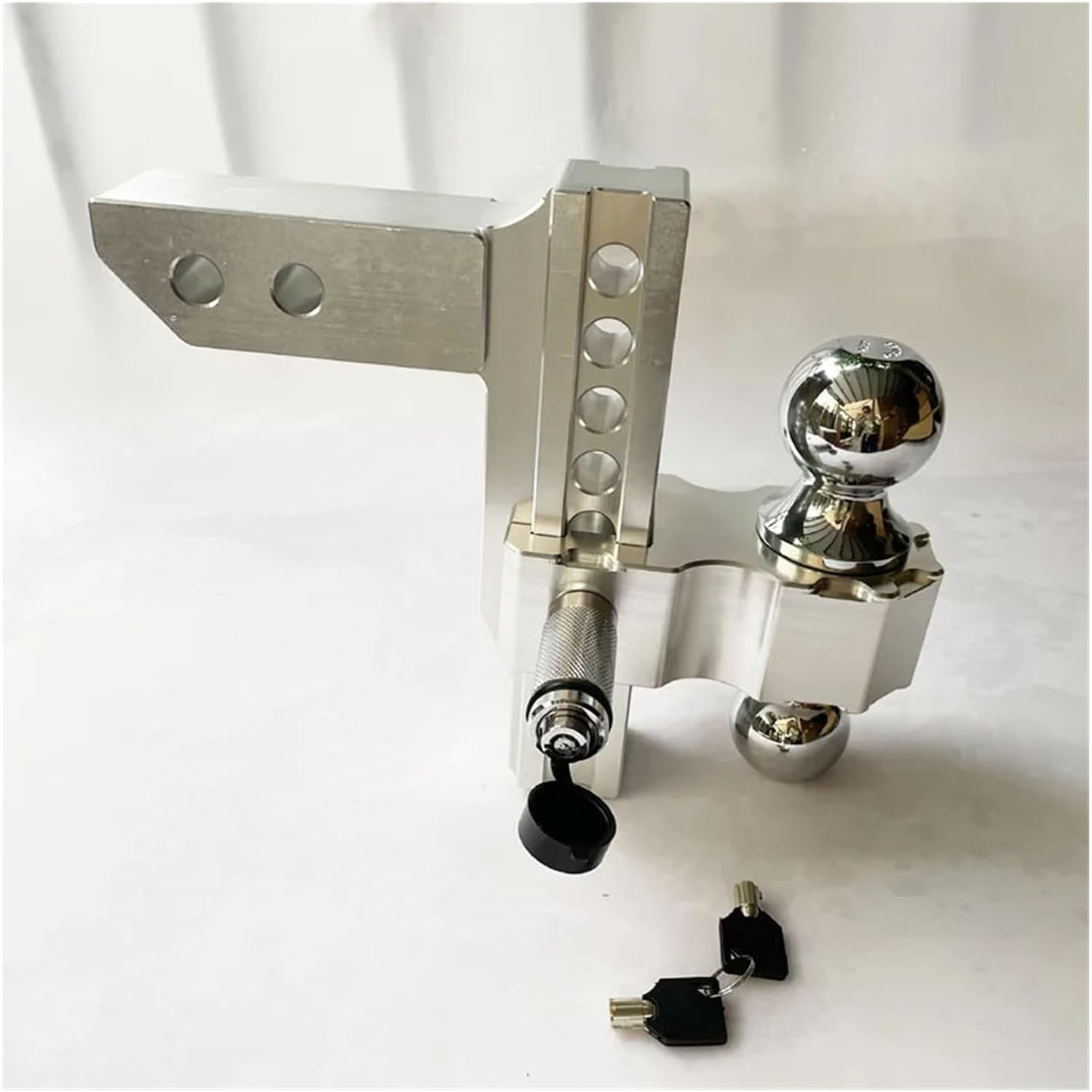 Adjustable Trailer Hitch 2" Receiver 6" Drop/Rise Drop Hitch 12500 LBS Ball Mount 2-5/16" Dual Towing Ball Double Locks 10" High Towing Capacity, Silver-8 inches