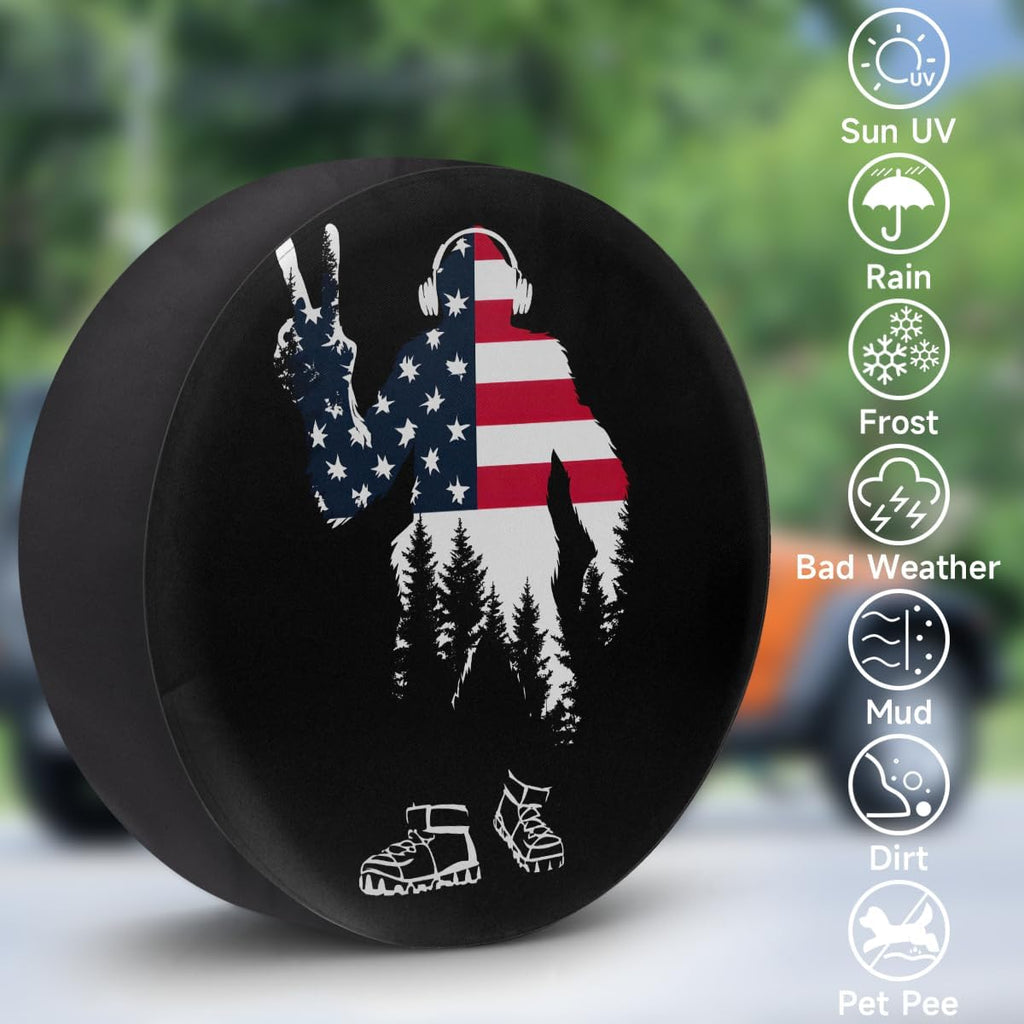 Rv Spare Tire Cover Wheel Bigfoot Flag Mountain Tire Covers Wheel Protectors Universal Fit for Camper RV SUV Truck Travel Trailer Accessories Waterproof Cover 14 inch for Diameter 25-27in