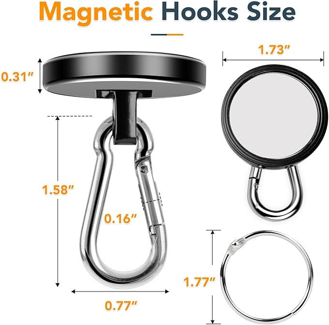 MIKEDE Strong Magnetic Hooks Heavy Duty, 200LBS+ Black Swivel Neodymium Magnets - Image 2