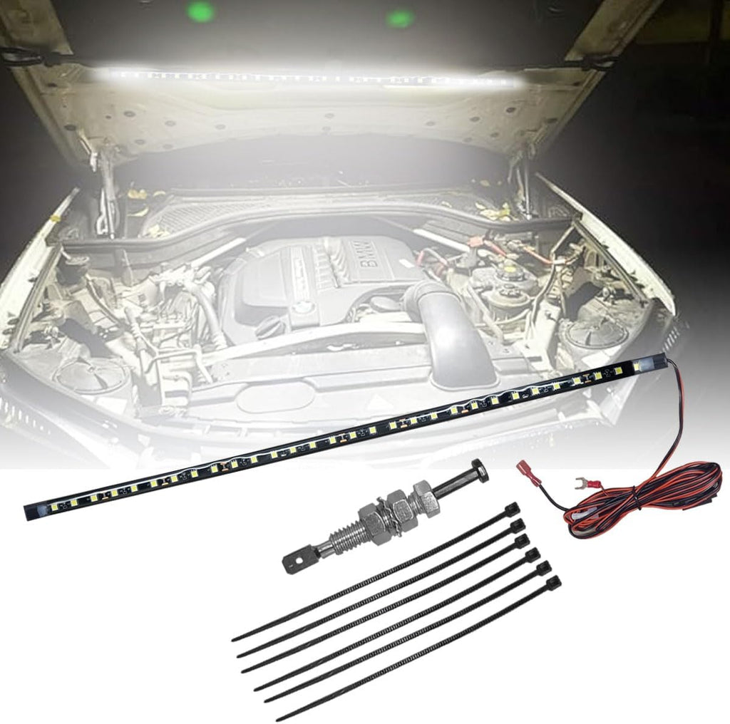 Car Under Hood LED Work Light Kit, 12V Hood Lighting Inspection LED Strip with Automatic On/Off, Waterproof Under Hood Work Light Bar, Fits Car, RV, SUV, Pickup, Boat