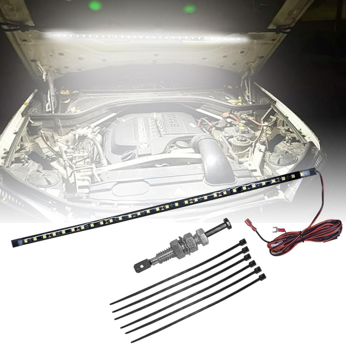Car Under Hood LED Work Light Kit, 12V Hood Lighting Inspection LED Strip with Automatic On/Off, Waterproof Under Hood Work Light Bar, Fits Car, RV, SUV, Pickup, Boat