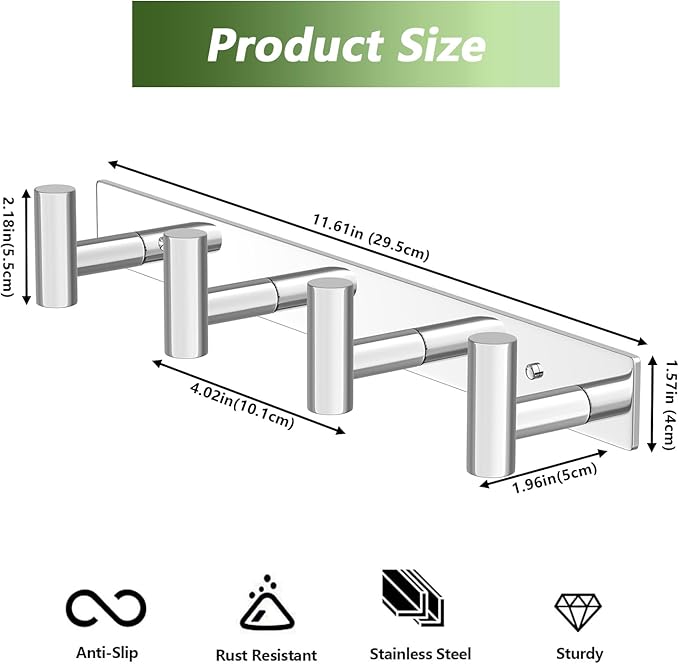 Wall Mounted Coat Rack-4 Hooks, Heavy Duty Stainless Steel Hook Rail - Image 2