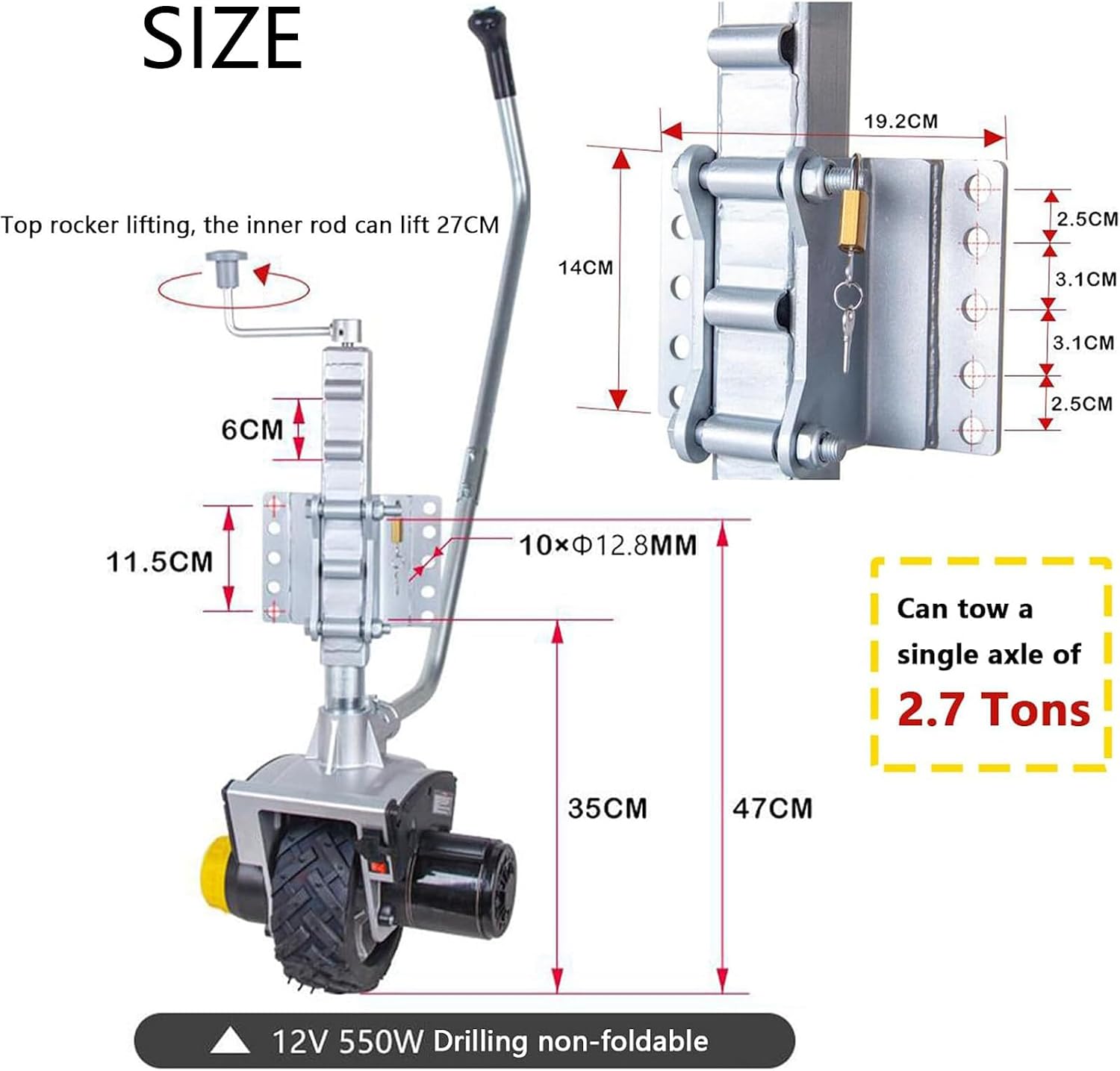 Electric Trailer Mover, Electric Trailer Dolly, Load Capacity Electric Trailer Dolly, Motorised Camper Trolley Kit Camper Caravan Trailer, 550W 12V