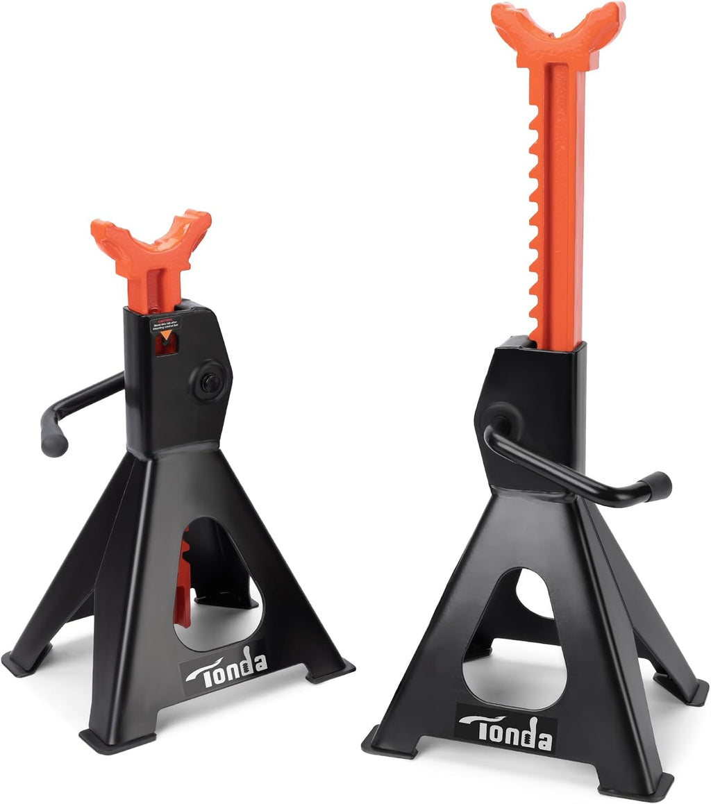 TONDA Jack Stands 3 Ton, Extra Tall Heavy Duty, Black, 1 Pair | 13.39“-21.06” Adjustable Height, For SUV, MPV and UTV/ATV, Self-locking Ratcheting,