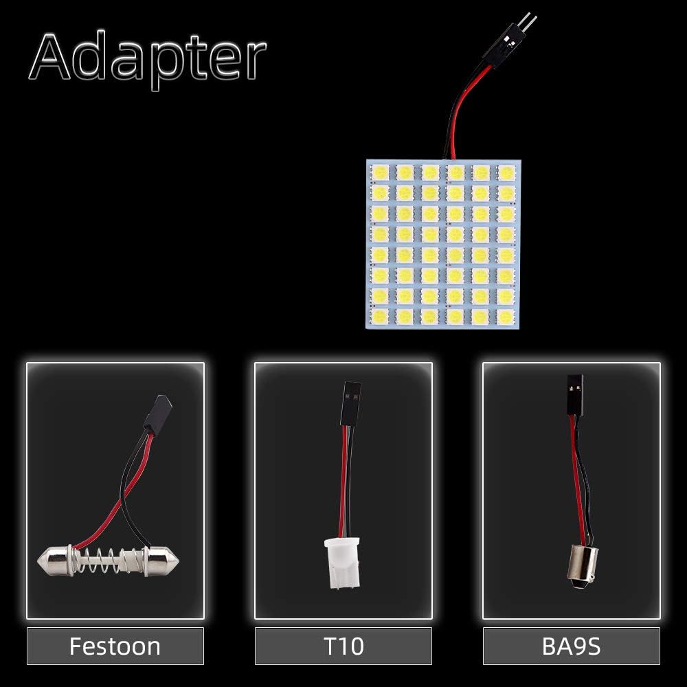 GLL Super White Energy-saving 5050 48-SMD LED Panel Dome Light Auto Car Interior Reading Plate Light Roof Ceiling Interior Wired Lamp+T10 BA9S Festoon Adapter-4pcs