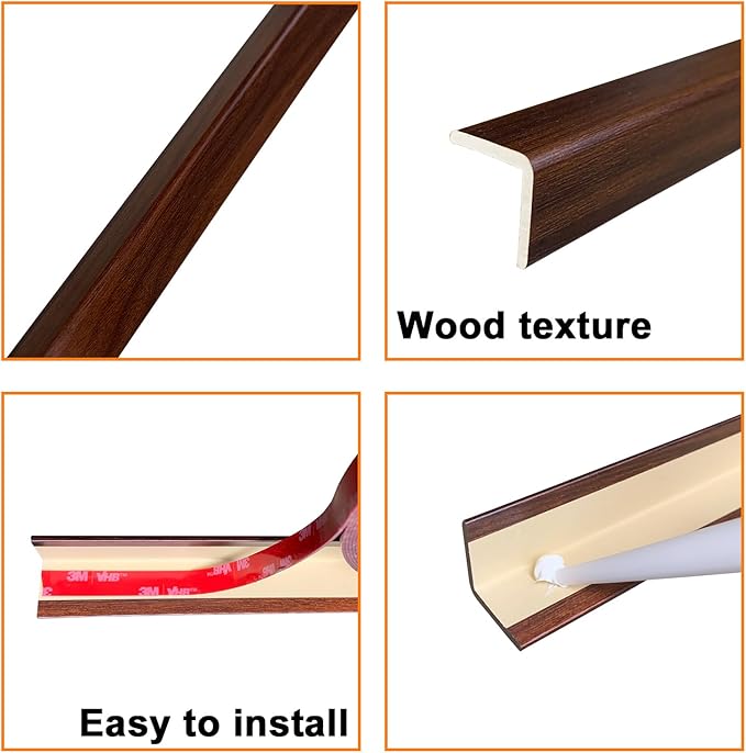Wall Corner Protector 6PCS 45" Corner Molding Trim Walnut Wood Grain Corner - Image 6