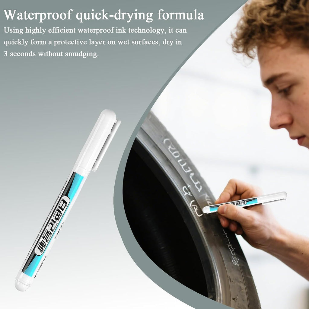 Tire Marker White - Waterproof Paint Pen, Automotive Pencil, Tire Lettering Marker, Long Lasting Rubber Writing Tool | Commercial Construction Use For Vehicle Maintenance Marking