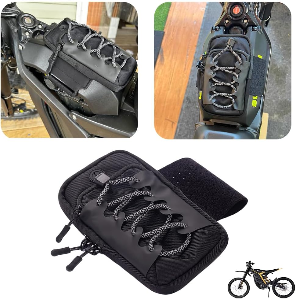 Motorcycle Front Battery Frame Storage Bag for Sur Ron S/X Light bee S/X Segway X160/X260,Battery Tank Storage Bag,dirt bike bag,Front Frame Bag,Motorcycle Bag (1, Black)