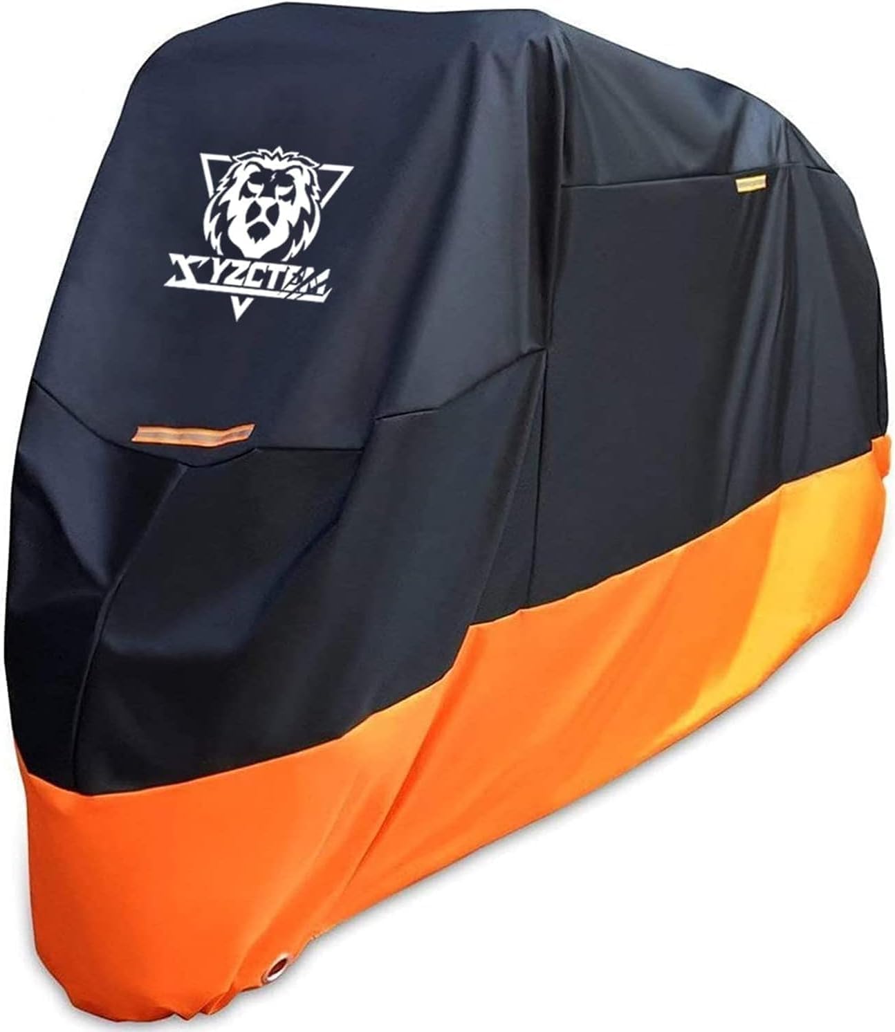 XYZCTEM Motorcycle Cover – All Season Waterproof Outdoor Protection – Precision Fit up to 96.5 Inch Tour Bikes, Choppers and Cruisers – Protect Against Dust, Debris, Rain and Weather(XL,Black& Orange)