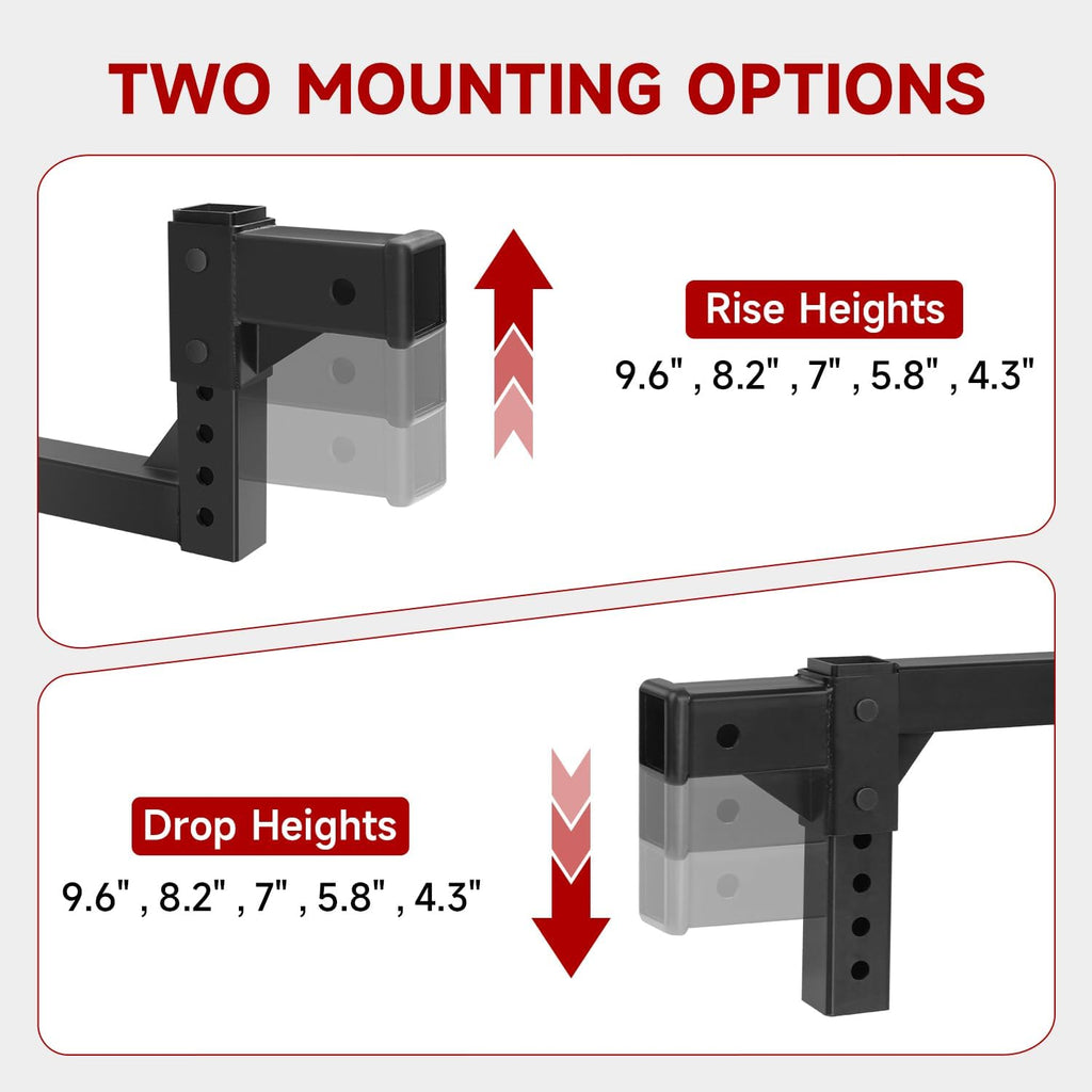 Adjustable Trailer Hitch for 2" Receiver, 9.6" Drop/Rise, 5000 lbs Towing Capacity, Heavy Duty Steel Tow Hitch with 4 Pins for Truck
