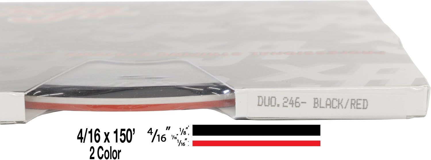 Universal Duo-Tone 0204246 - Auto Customizing 2 Color Dual Pinstripe - 4/16" x 150' (1/8” Stripe, 1/16" Gap, Then 1/16” Stripe) - 246-Black/Red