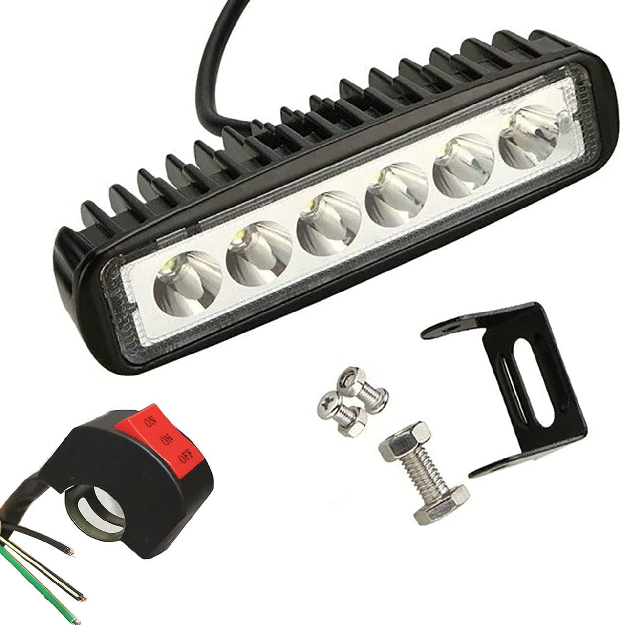 Yibid Motorcycle 18W LED Driving Work Front Fog Head Light Lamp with 3 Wire Flashing Brake Replacement for Bobber Cafe Racer Cruiser ATV Vessels Off-Road Vehicles Trucks Fire Engines SUV ATV 4WD Car