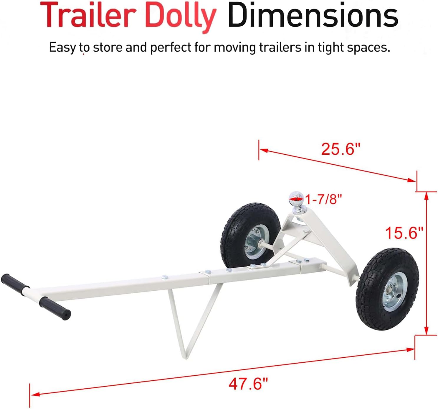 Trailer Dolly, 600LBS Capacity, 1-7/8” Hitch Ball with 10” Pneumatic Tires, Trailer Mover Dolly for Boat Watercraft Jet Ski Moving, Black Powder Coated Steel (Gray)