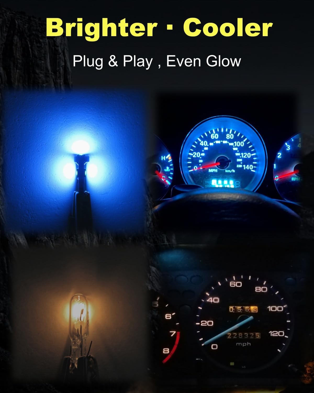 T5 LED Bulbs, Ice Blue Dashboards Speedometer Gauges Tachometers Ash Tray Shifter Lights, Plug and Play Interior LED Upgrade, 10pack