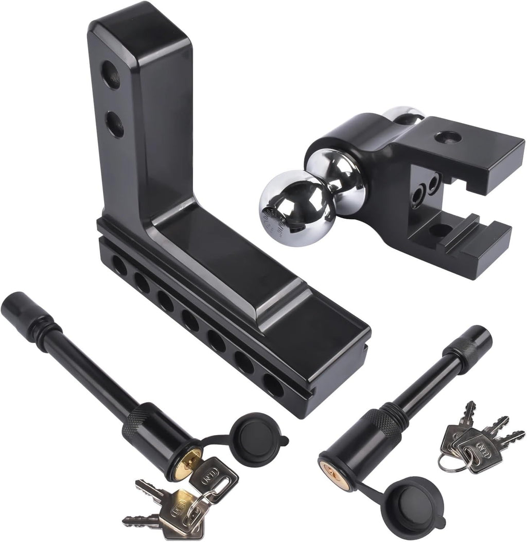 Adjustable 2/5" Trailer Hitch 6" Drop/Rise Dual-Ball 12500 LBS GTW Locks | Heavy Duty Tow Hitch Receiver Towing Mounting for Truck SUV Camper RV Boat Utility Hauler with Riser