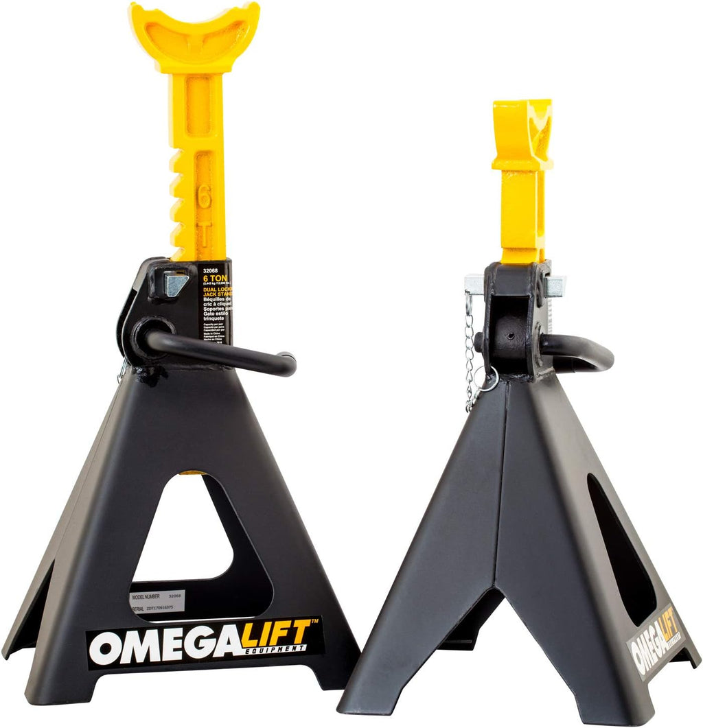 32068 Heavy Duty Jack Stands 6 Ton Pair - Double Locking Pins - Handle Lock and Mobility Pin for Auto Repair Shop with Extra Safety, Black