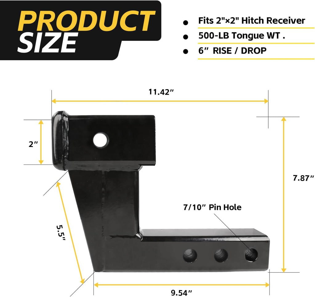 MaxxHaul 50650 Trailer Hitch Riser for 2 inch Receivers with 6 inch Rise/Drop