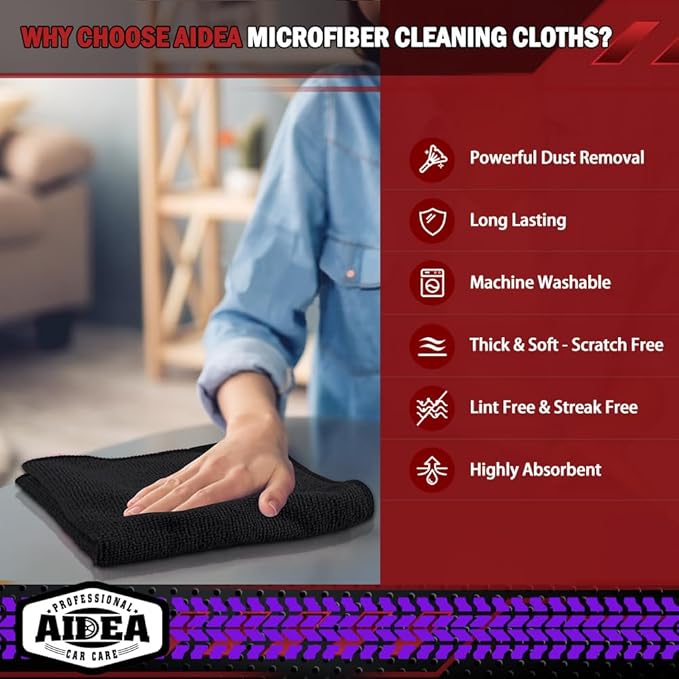 AIDEA Microfiber Cleaning Cloth Black 150PK, Microfiber Towels - Image 3